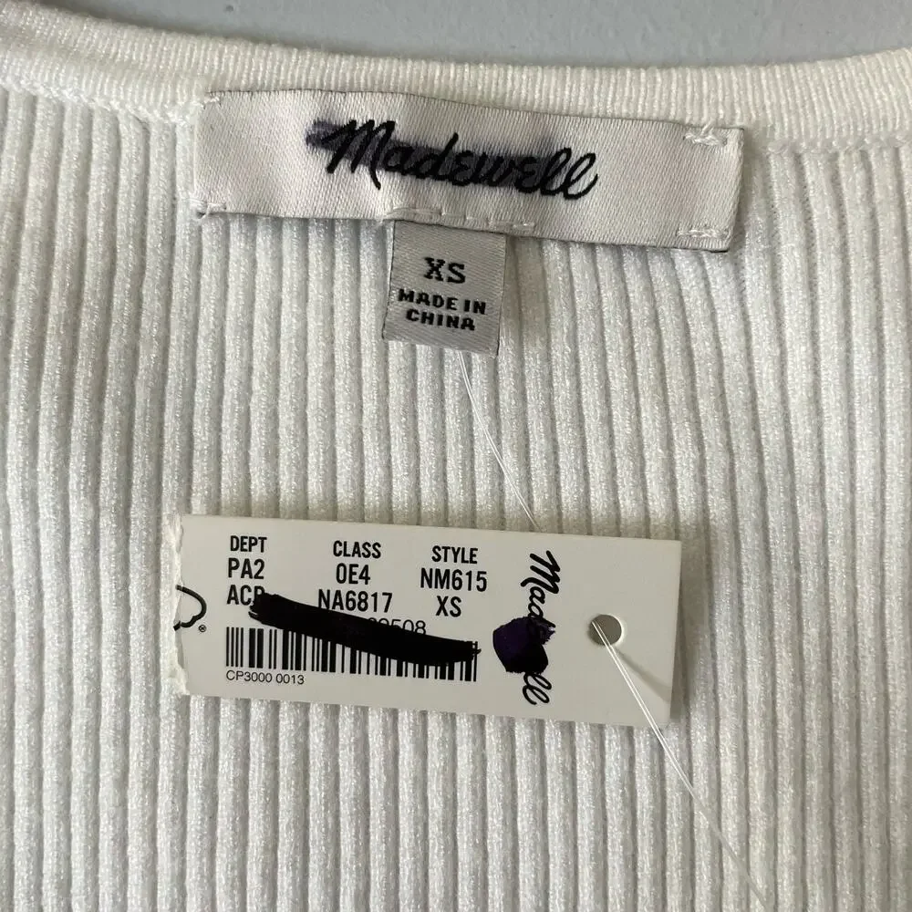 Madewell Wide Rib‎ Sweater Top NM615 Sweetheart Corset Antique Cream Sz XS NWT